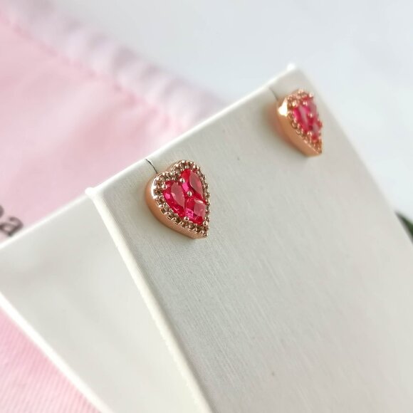 Kate Spade Spell It Out Heart Rose Gold Red Stud Earrings New - Picture 2 of 3
